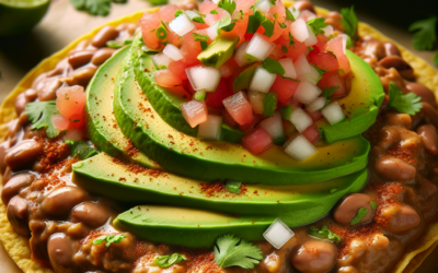 Tostadas de frijoles con aguacate y pico de gallo