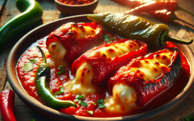 Chiles rellenos de queso con salsa de jitomate