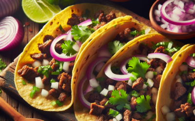 Tacos de suadero con cebolla y cilantro