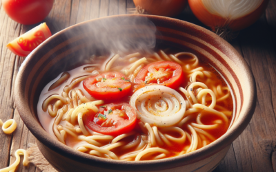 Fideo aguado con jitomate y cebolla