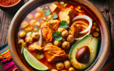 Caldo tlalpeño con pollo y garbanzos