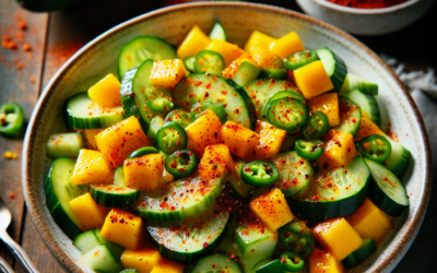 Ensalada de mango y pepino con chile en polvo