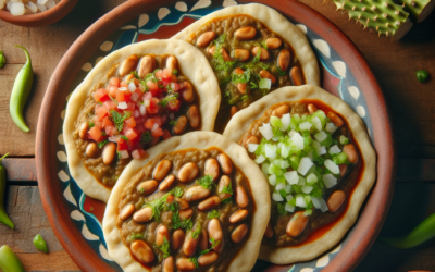 Tlacoyos de habas con nopales y salsa