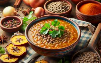 Sopa de lentejas con plátano macho