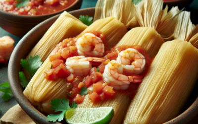 Tamales de camarón con salsa de tomate