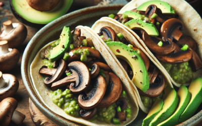 Tacos de champiñones con aguacate y salsa verde