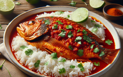 Pescado a la diabla con arroz blanco