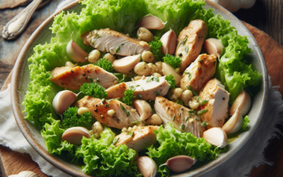 Ensalada de pollo al ajillo con lechuga