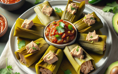 Tamales de atún con salsa de chile poblano