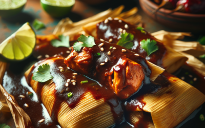 Tamales de pollo con mole negro