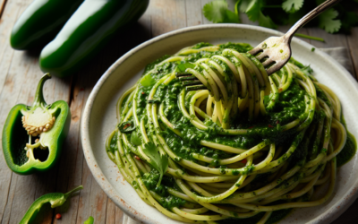 Espagueti con salsa de cilantro y chile poblano