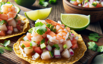 Tostadas de ceviche de pescado y camarón