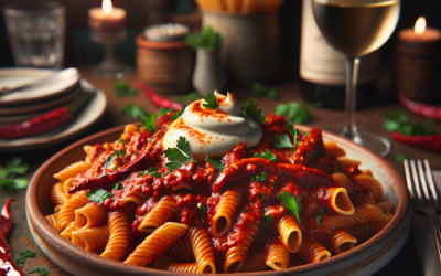 Pasta con salsa de chile guajillo y crema