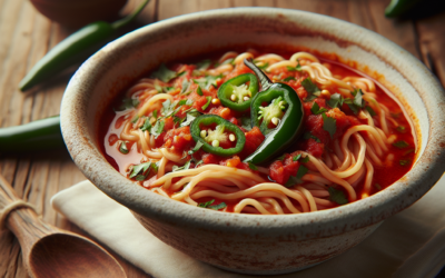 Fideo aguado con salsa de jitomate y chile serrano