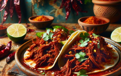 Tacos de tinga de res con chile chipotle