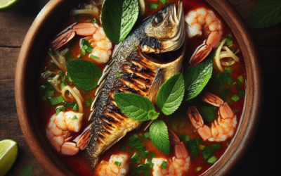 Pescado en caldo de camarón con epazote