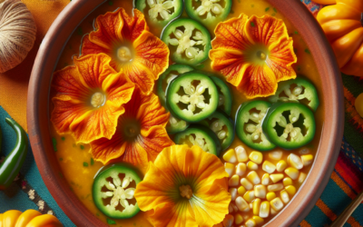 Sopa de flor de calabaza con elote y chile poblano