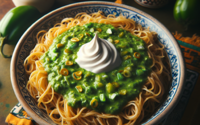 Fideo seco con salsa verde y crema