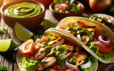 Tacos de pollo a la parrilla con salsa de cilantro