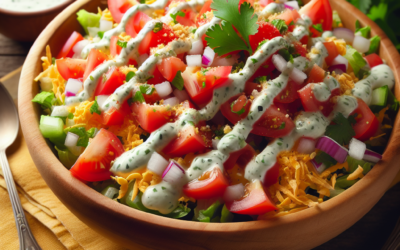 Ensalada de lechuga con pico de gallo y aderezo ranch