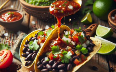 Tacos de frijoles negros con salsa