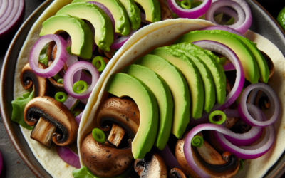 Tacos de champiñones con aguacate y cebolla morada