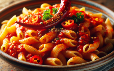 Pasta con salsa de jitomate y chile de árbol