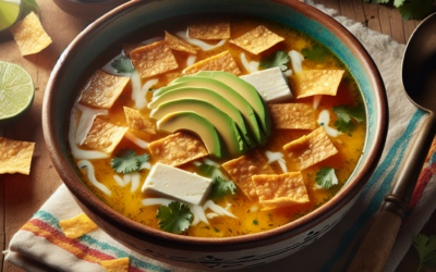 Sopa de tortillas con queso panela y aguacate