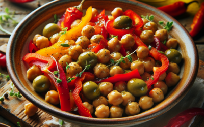 Ensalada de garbanzos con pimientos y aceitunas