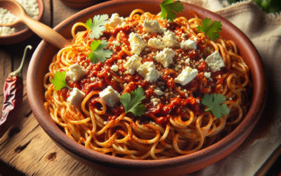 Fideo seco con chile morita y queso panela