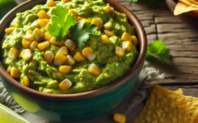 Guacamole con granos de elote y cilantro