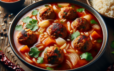 Sopa de albóndigas con chipotle y arroz