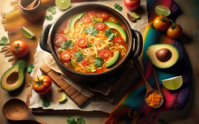 Sopa de fideo con jitomate y aguacate