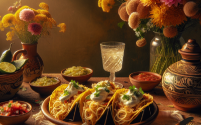 Tacos de fideo con crema y queso