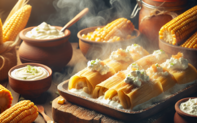 Tamales de elote con crema y queso fresco