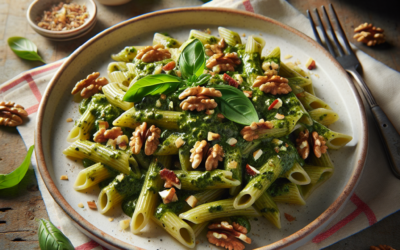 Pasta con salsa de chile poblano y nuez