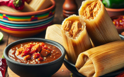 Tamales de pollo con salsa de chile pasilla