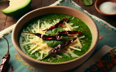 Sopa de espinacas con queso y chile pasilla