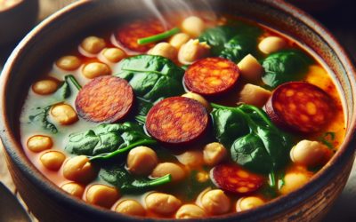 Sopa de garbanzo con chorizo y espinacas