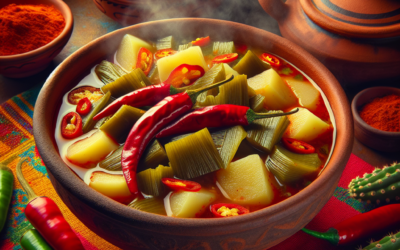 Caldo de papas y nopales con chile guajillo