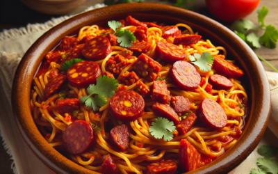 Fideo seco con salsa de jitomate y chorizo