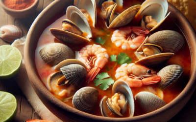 Caldo de mariscos con almejas y camarones