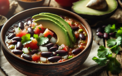 Sopa de frijoles negros con aguacate