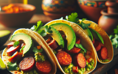 Tacos de longaniza con aguacate y cilantro