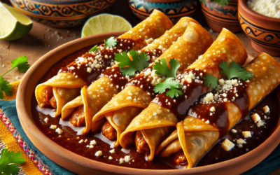 Taquitos dorados de pavo con mole